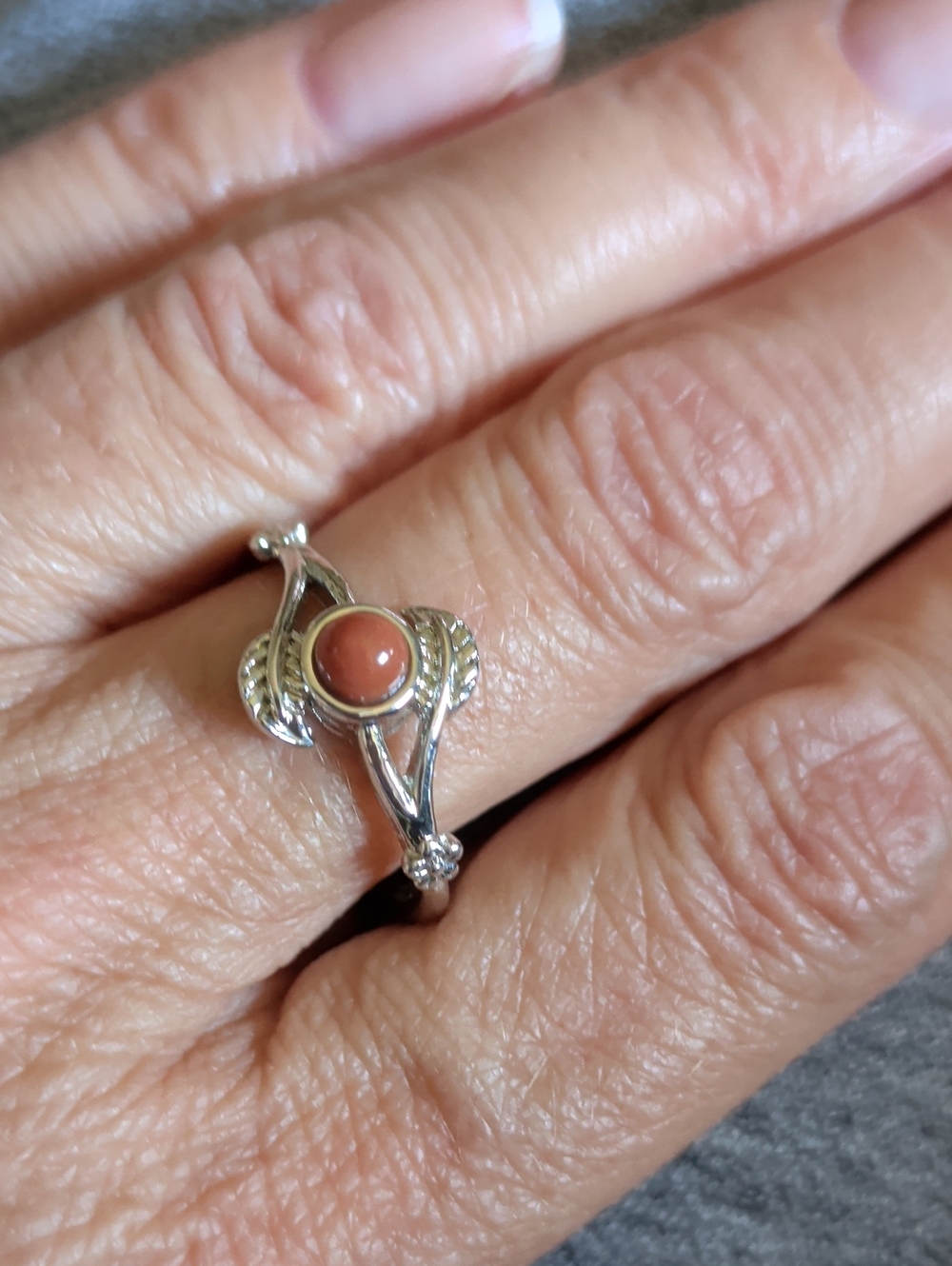 Silver Ring with Brown Coral Cabochon